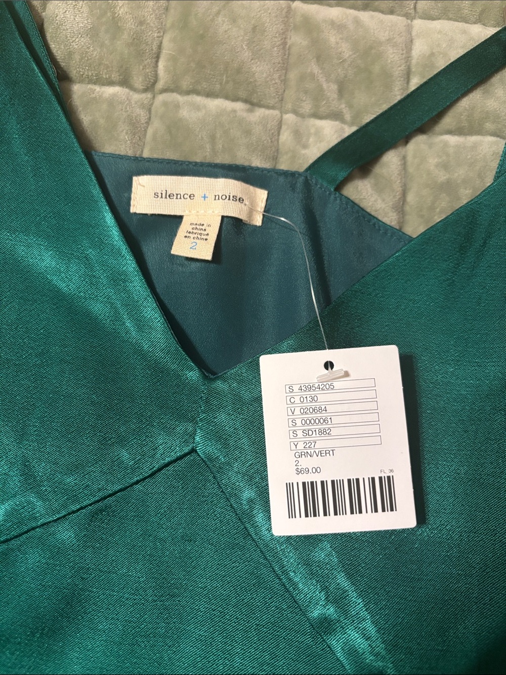 silence + noise Emerald Satin Slip Dress